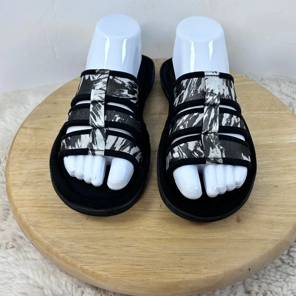 Avon Memory Foam‎ Cushion Walk Slides Comfort Sandals Black White M (7-8)